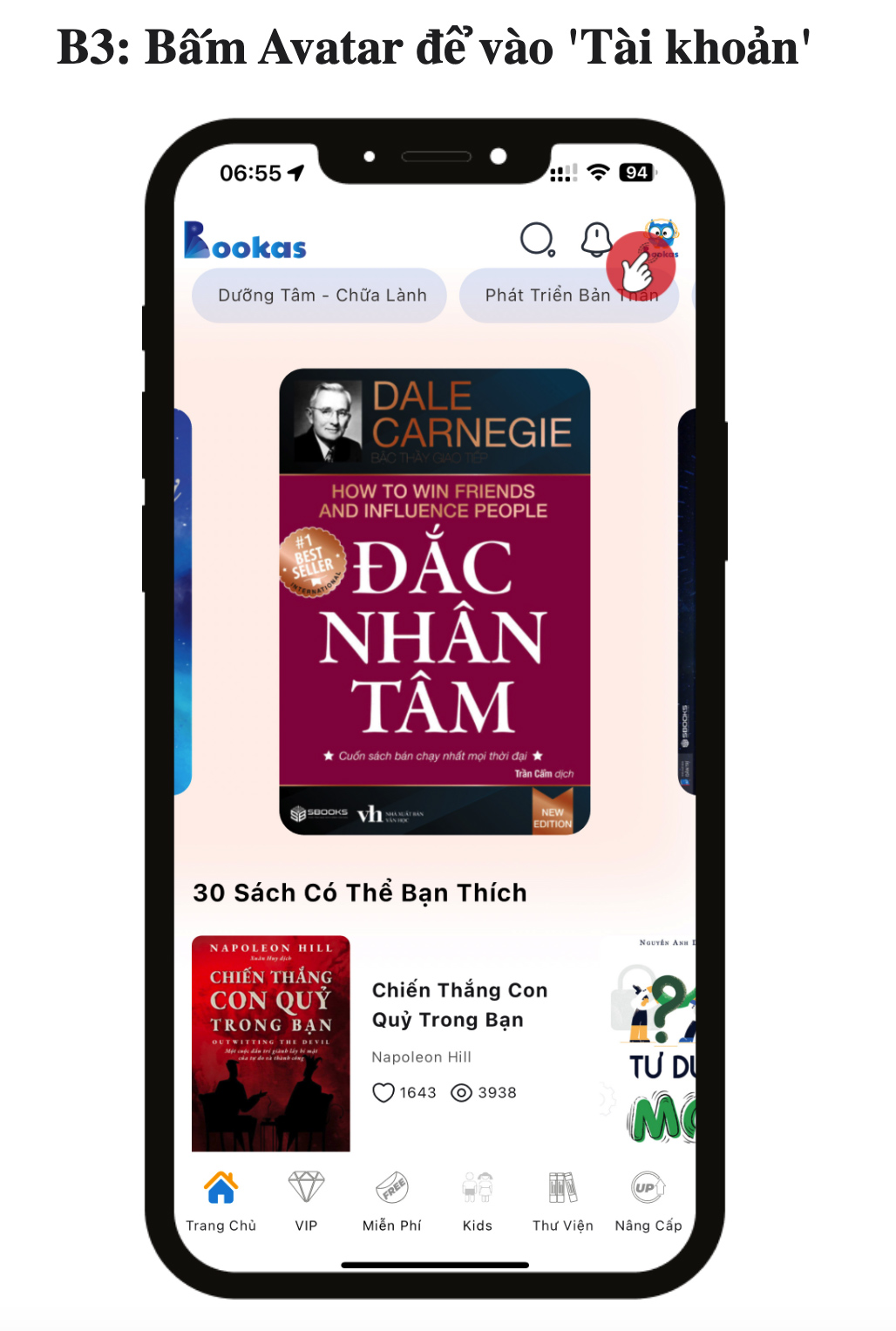 Bước 3: Bấm Avatar để vào 