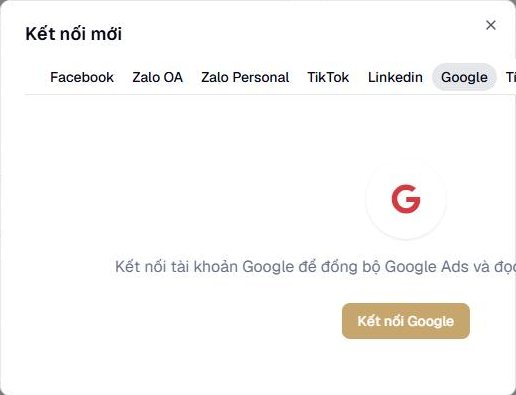 Hộp thoại Kết nối mới, tab Google