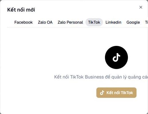 Hộp thoại Kết nối mới, tab TikTok