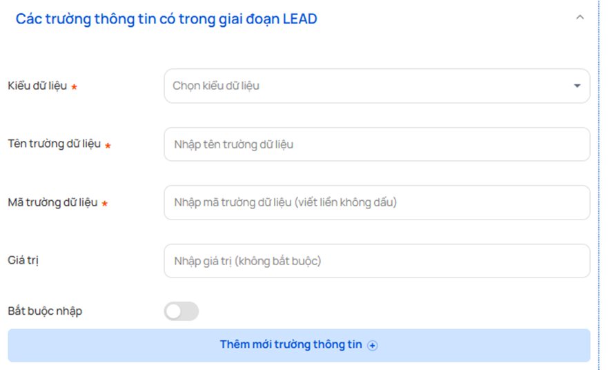Các trường thông tin trong giai đoạn lead
