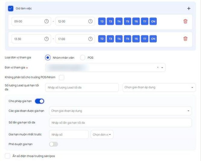 Bật Cho phép gia hạn trong cấu hình Workflow (tên đơn vị đã làm mờ)