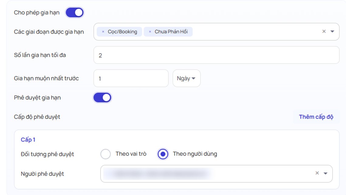 Cấu hình gia hạn (email người duyệt đã làm mờ)