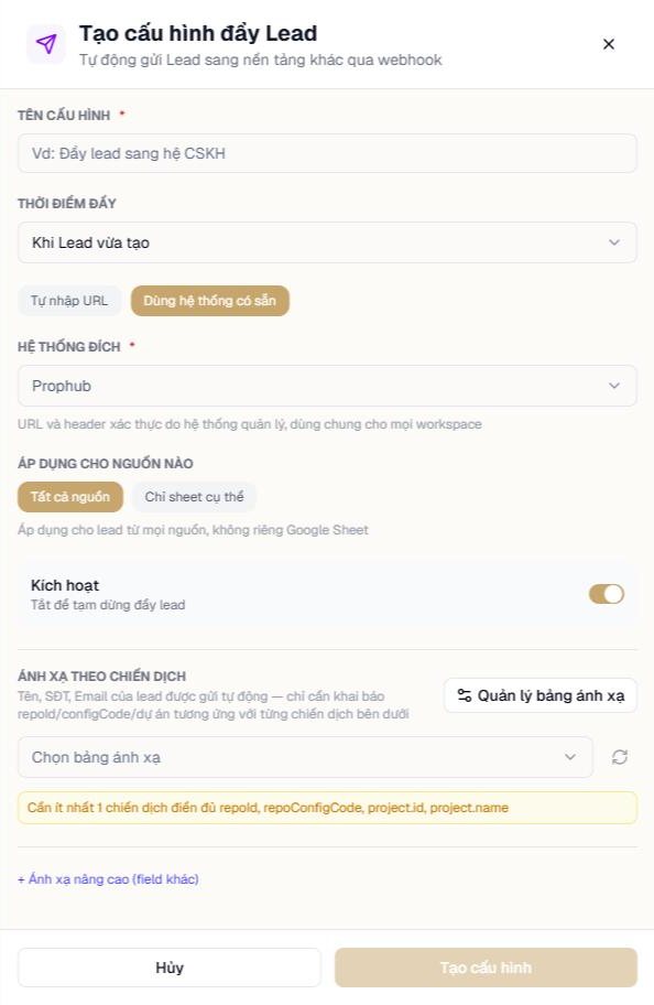 Khung Tạo cấu hình đẩy Lead