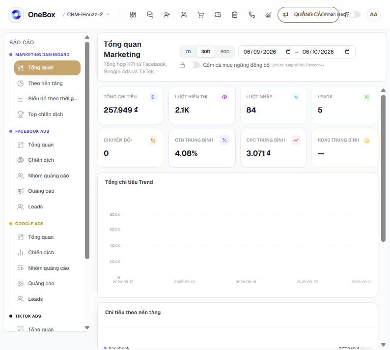Marketing Dashboard, trang Tổng quan