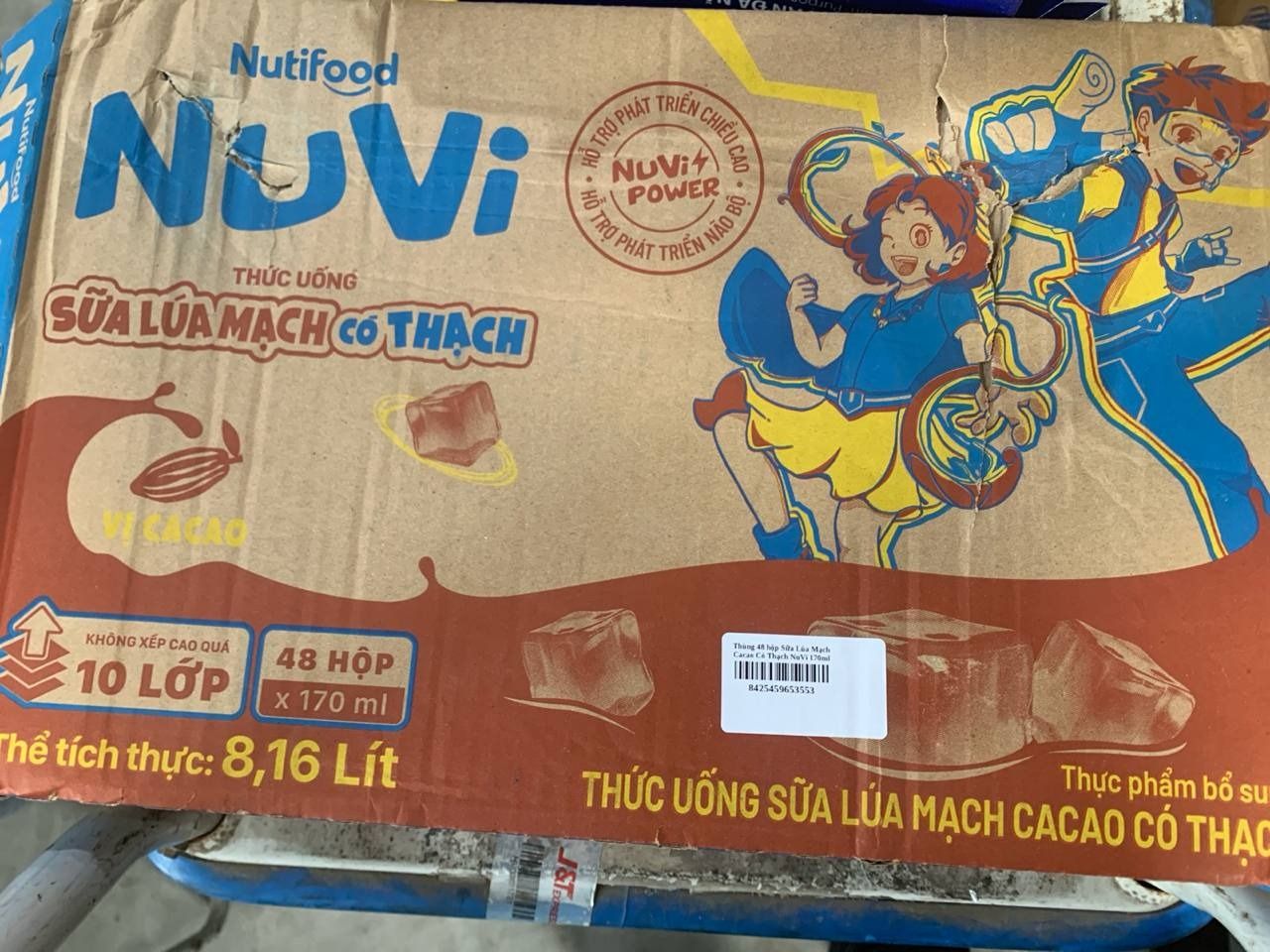 Thùng 48 hộp Sữa Lúa Mạch Cacao Có Thạch NuVi 170ml - Phát Triển Chiều Cao, Tăng Cường Trí Nhớ