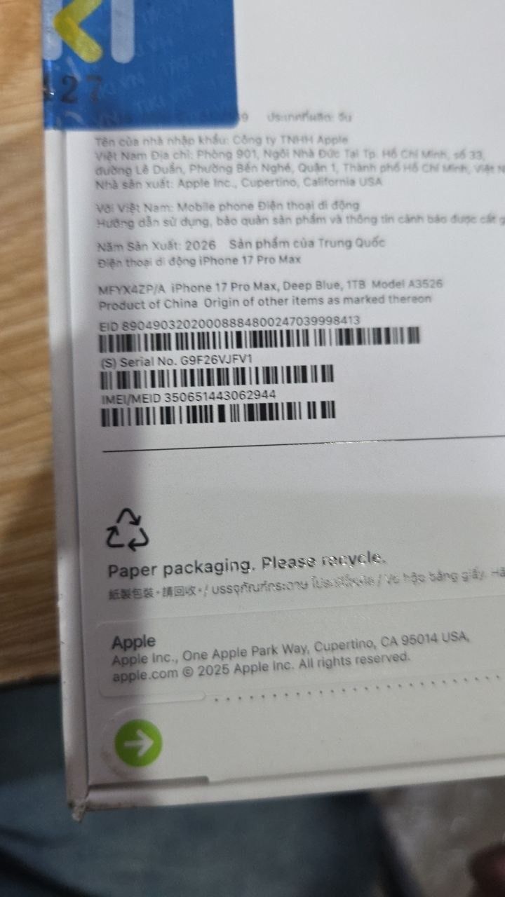 Apple iPhone 17 Pro Max - Xanh đậm - 1TB