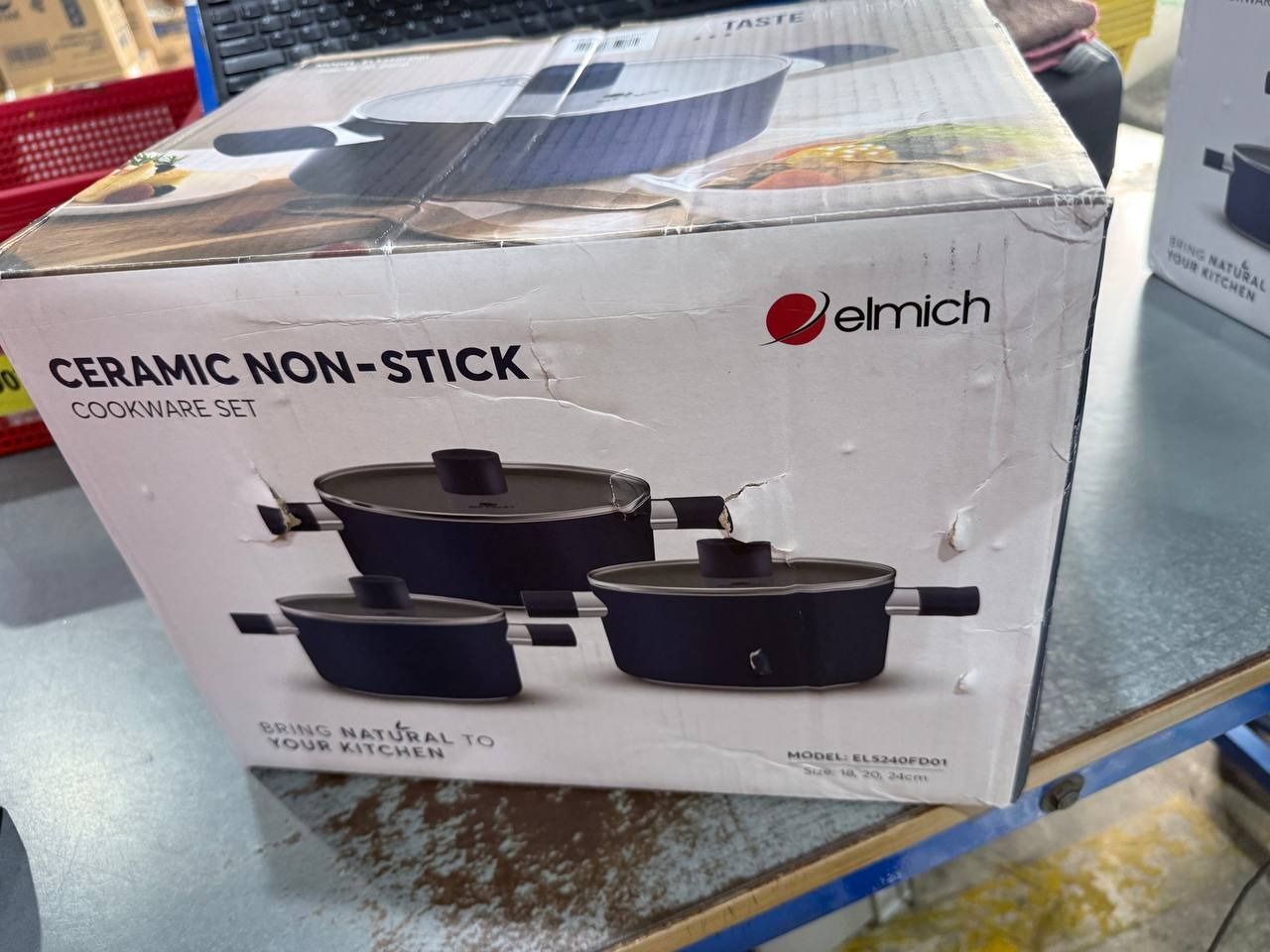 Bộ nồi chống dính Ceramic Elmich EL5240 Size 18,20,24cm - Xanh Navy