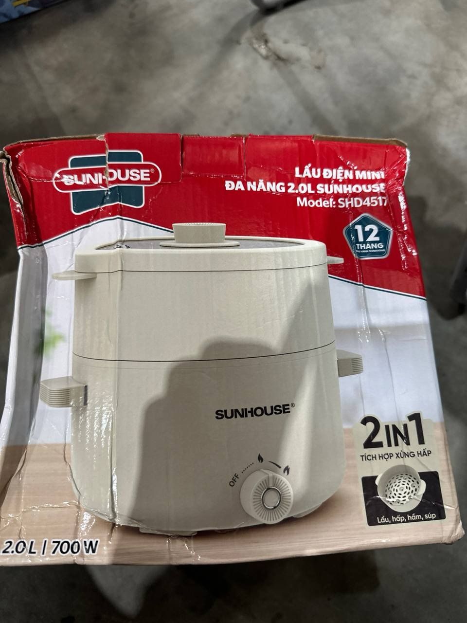 Lẩu điện mini đa năng Sunhouse SHD4516, SHD4517 - Đa năng 4in1 - Lòng nồi inox 304 - Tích hợp tay cầm - Gia nhiệt trực tiếp - Hàng chính hãng - SHD4517 (2L)