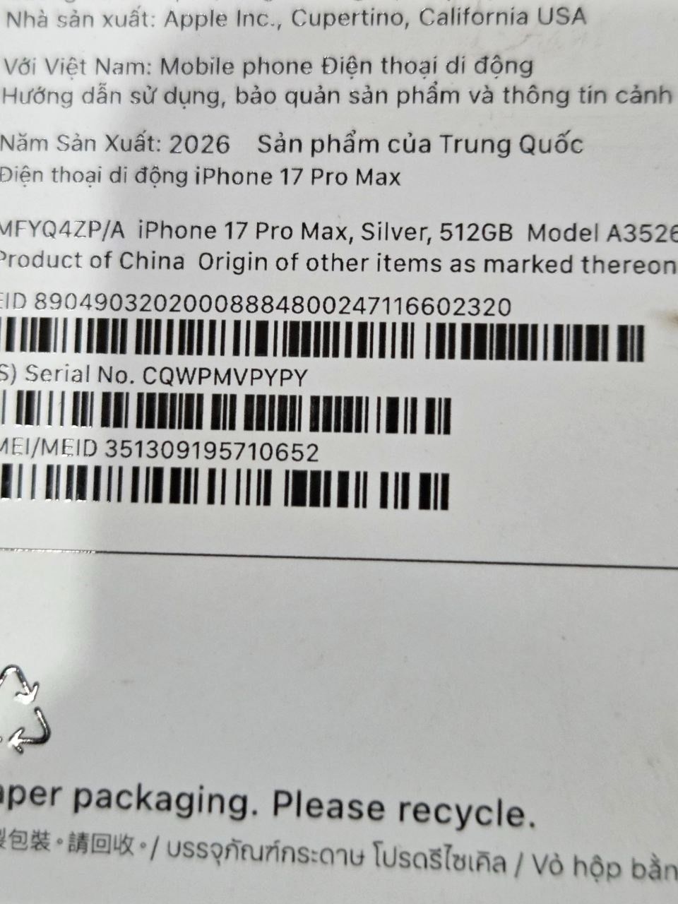 Apple iPhone 17 Pro Max  - Bạc - 512GB
