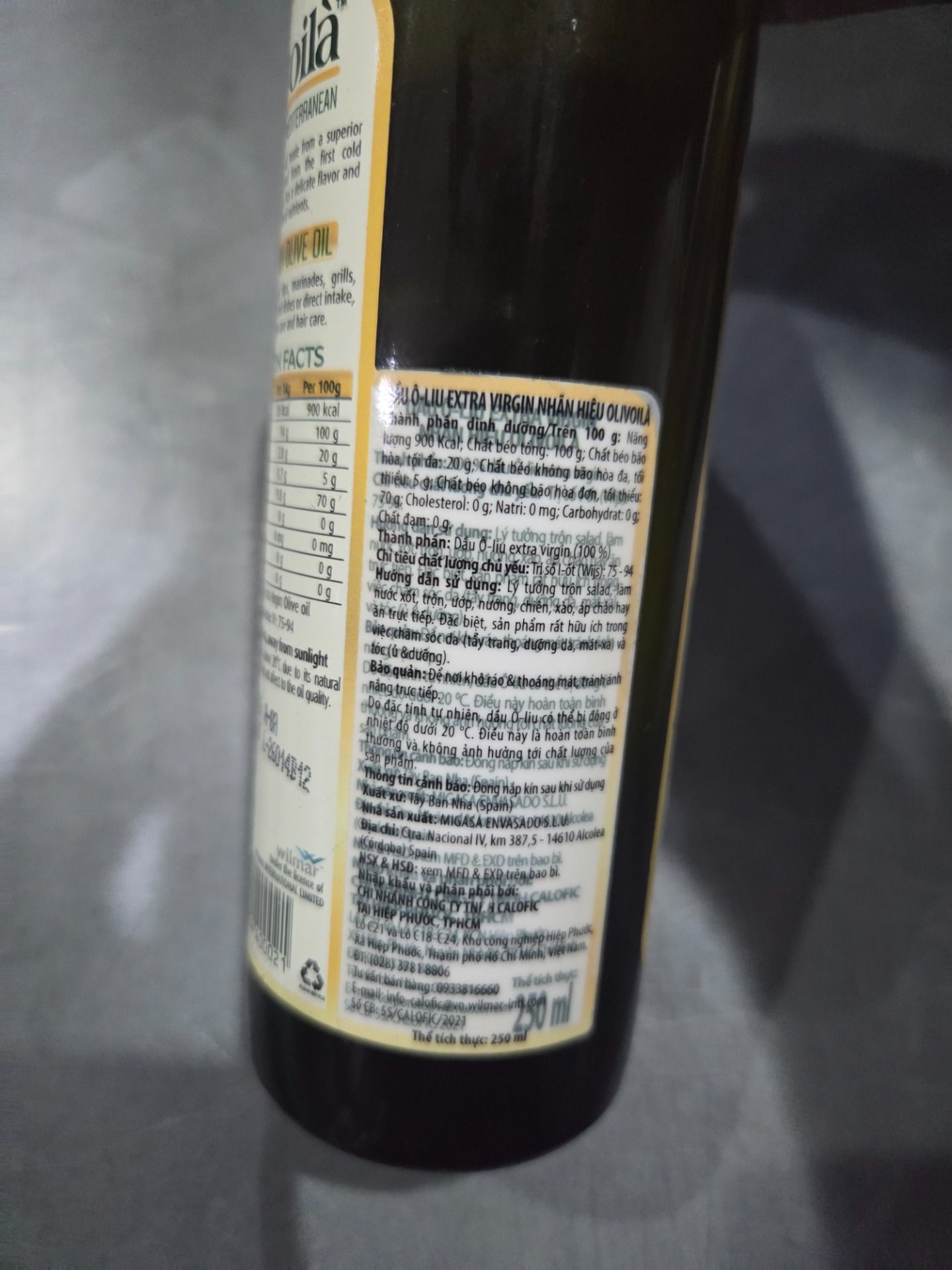 Dầu Ôliu Nguyên Chất Olivoilà (250ml / Chai)