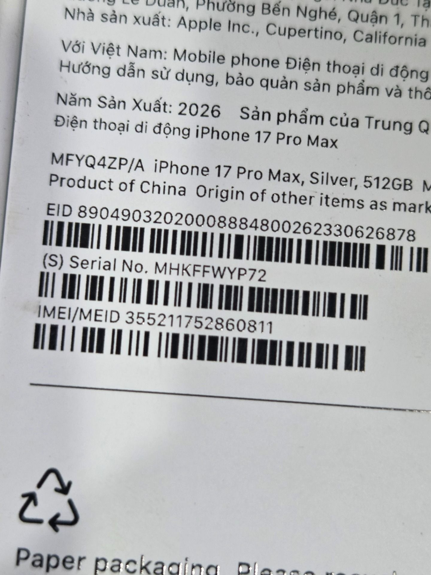 Apple iPhone 17 Pro Max - Bạc - 512GB