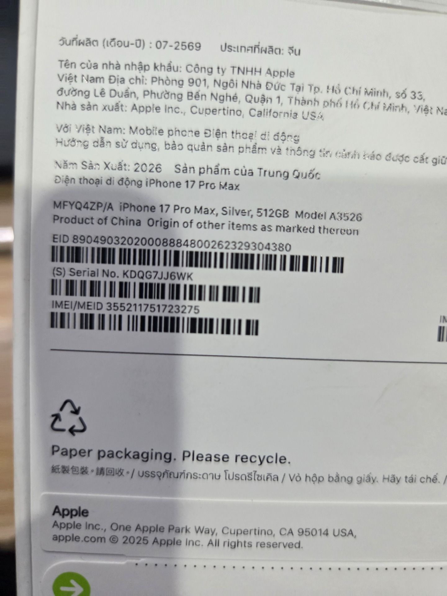 Apple iPhone 17 Pro Max - Bạc - 512GB